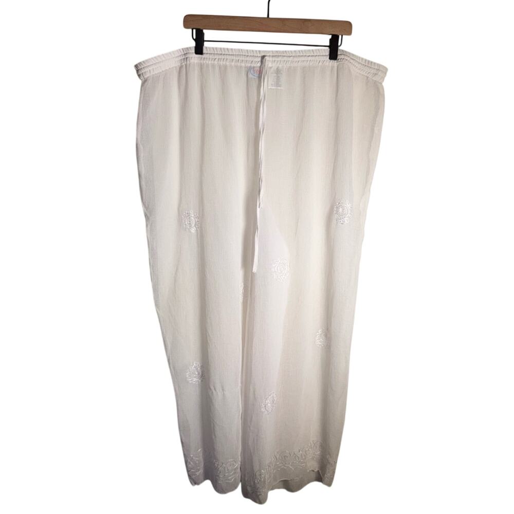 SAND AND SUN oversized plus size gauze sheer embroidered swim cover up pants 3X